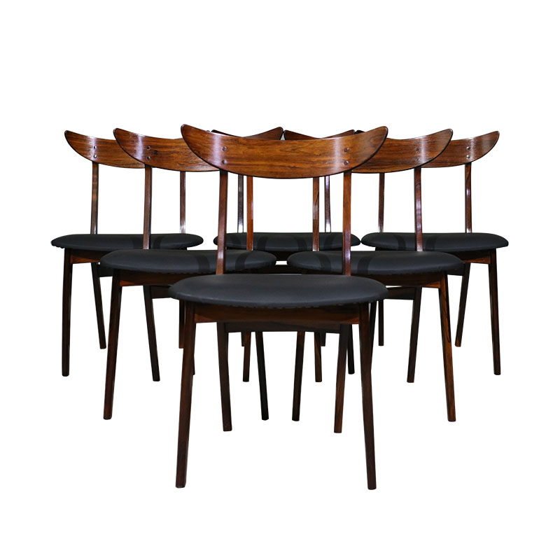 Conjunto de 6 cadeiras de jantar nórdicas em pau santo
